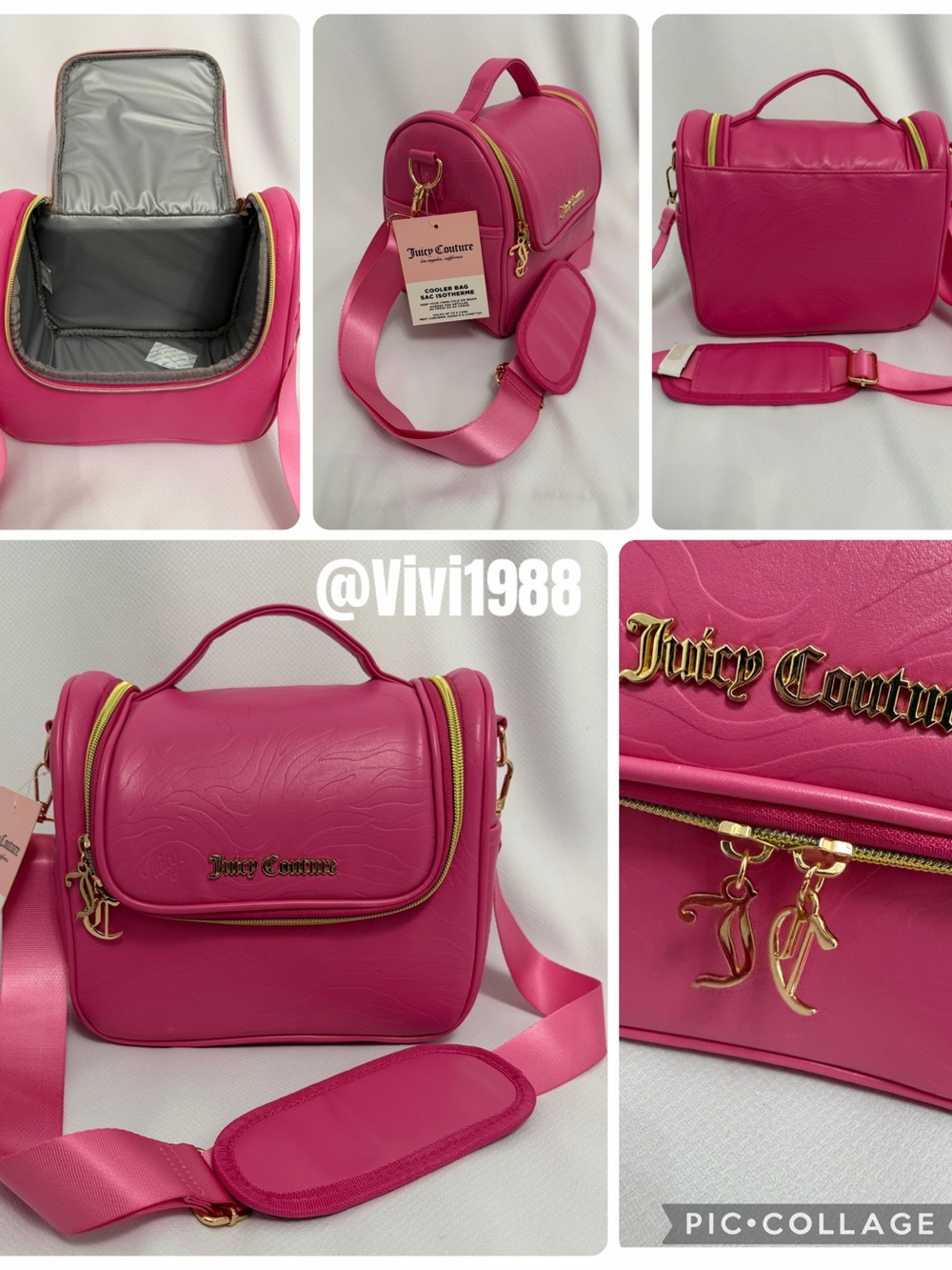 Juicy Couture Hot Pink Lunch Cooler Bag with Gold Hardware